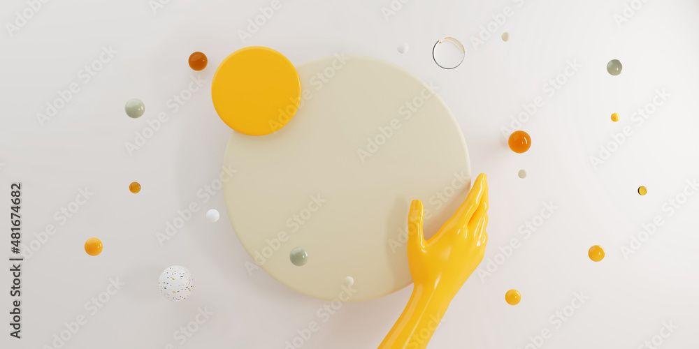 Poster 3d rendering levitating platform display disc studio background with podium. show space for presenta