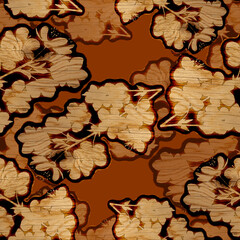 Seamless pattern with branch on brown background.