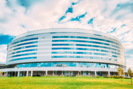 MINSK - SEP 29: Minsk Arena In Belarus. Ice Hockey Stadium. The Venue For 2014 World Championship IIHF. Symbol Of Minsk on September 29, 2014 in Minsk, Belarus.