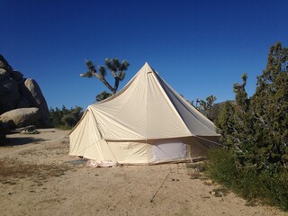 Bell tent in the desert/wilderness, Joshua Tree