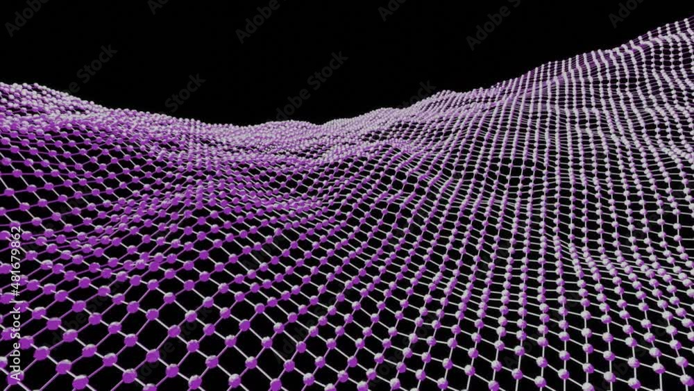 Poster mesh wavy surface moves on black background. design. virtual surface grid in cyberspace. mesh surfac