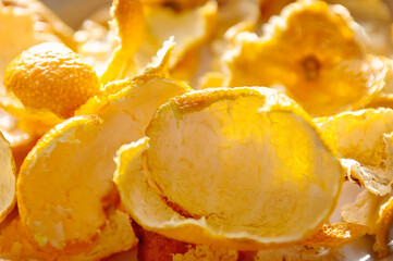 orange peel of tangerine, Close-up, selective focus.