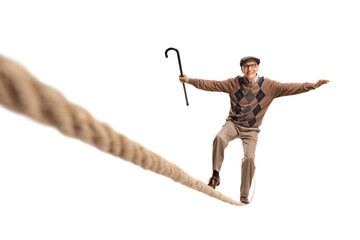 Grandfather walking on a rope
