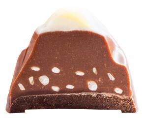 half a chocolate candy isolated on white background. Clipping path