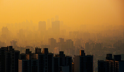 Serious yellow dust in Seoul, Korea 