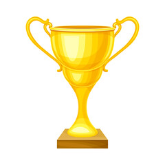 Gold champion cup. Shiny trophy goblet, winner prize vector illustration