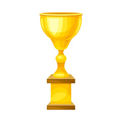 Golden shiny champion cup, winner trophy award vector illustration