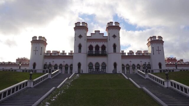 Puslovsky Palace. Winter Kosovo Castle in Belarus