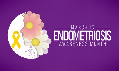 Endometriosis awareness month is observed every year in March, is a painful condition where endometrial tissue grows outside the uterus. Vector illustration