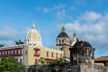 Cartagena, Bolivar, Colombia. November 3, 2021: Architecture of the San Pedro de Claver Church