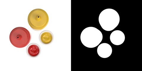 3D rendering illustration of ketchup and mustard bottles