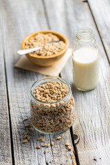Breakfast cereals. Oat pops in jar.
