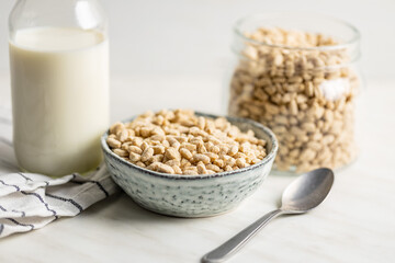 Breakfast cereals. Oat pops in bowl.