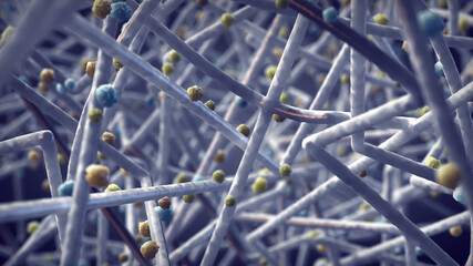 Microscopic view of dust particles captured by hepa filter. Air purification technology concept