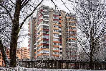 modern concrete plattenbau facade