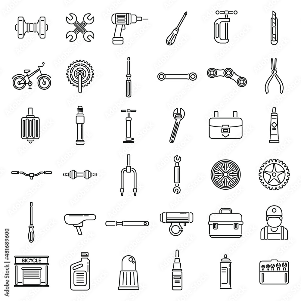 Poster Bicycle repair icons set outline vector. Bike element