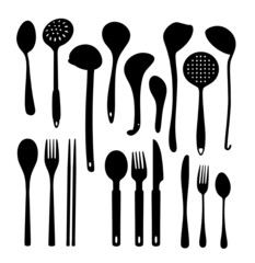 spoon, fork, chopstick, and knife silhouette
