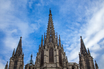 Fototapeta na wymiar saint cathedral Detail of cathedral, in blue sky day Old church detail in Barcelona, spain