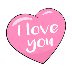 Pink heart with I Love You lettering. Vector illustration