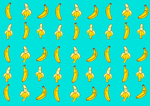 Pattern background bananas kawaii art
