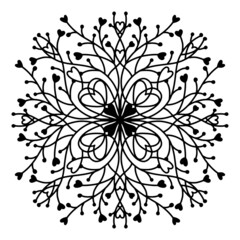 Vector hand drawn mandala isolated on white background. Mandala coloring page. Valentine's day greeting card. Outline mandala of hearts.