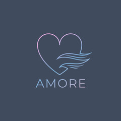 Vector line logo amore. Design element, heart and waves.