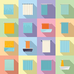 Shower curtain icons set flat vector. Water bathroom