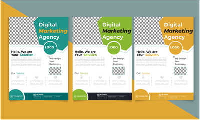 digital marketing agency corporate flyer design template with photo space and multicolor

