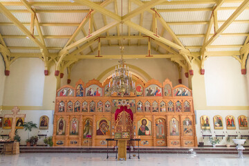 Obraz premium Interior of the former St Adalbert's Lutheran Church, now Russian Orthodox cathedral of the Transfiguration in Zelenogradsk , Russia.