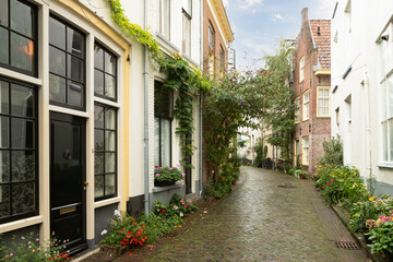 Fototapeta na wymiar Narrow street in the center of the old Hanseatic city of Zutphen in the Netherlands.
