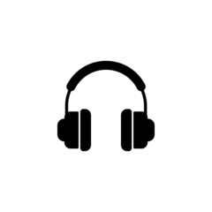 Headphones vector icon. Black silhouette of the symbol, isolated on white background.