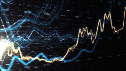 Pricing chart/An illustration of the display of a quote pricing chart. Analysis of financial statistics on a dark background with growing financial charts. Stock analysis.