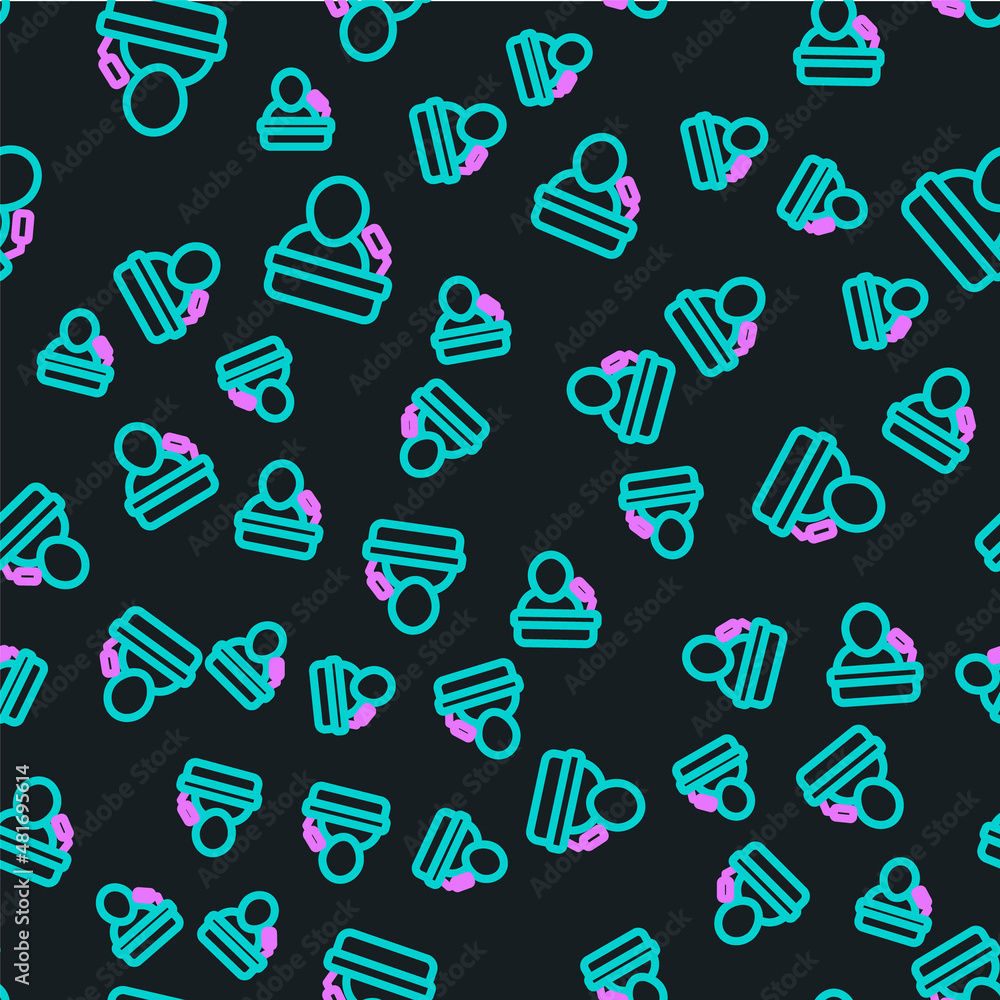 Poster line speaker icon isolated seamless pattern on black background. orator speaking from tribune. publi