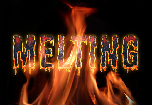 Melting Metal Text Effect Burning in Fire Mockup