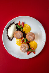 Italian donuts with Souffle and ice-cream and strawberry