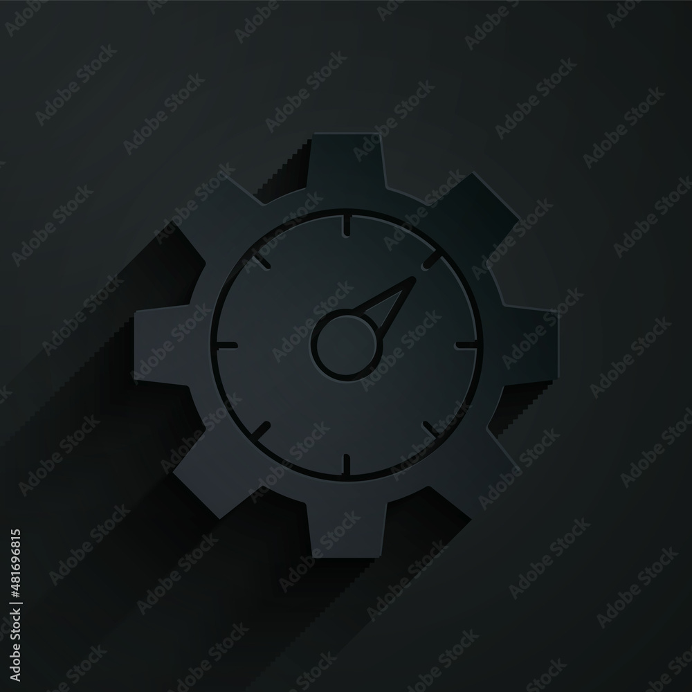 Poster paper cut web analytics information and development website statistic icon isolated on black backgro