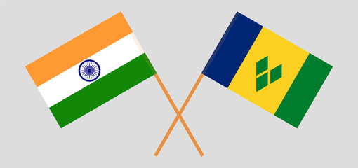 Crossed flags of India and Saint Vincent and the Grenadines. Official colors. Correct proportion