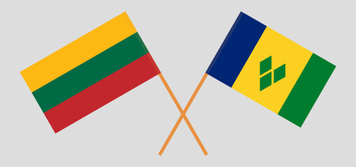 Crossed flags of Lithuania and Saint Vincent and the Grenadines. Official colors. Correct proportion