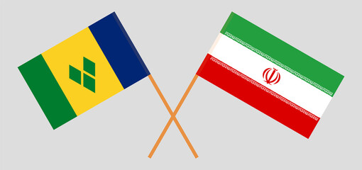 Crossed flags of Saint Vincent and the Grenadines and Iran. Official colors. Correct proportion