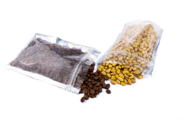 Set of Aluminum foil bag Plastic Laser Mylar Foil Zip Lock Bag isolated on white background.