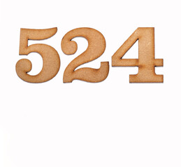 Number 524 in wood, isolated on white background