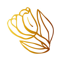 Abstract golden tulip flower. Cute design element in doodle style for  wedding invitation, love logo template. Vector illustration.
