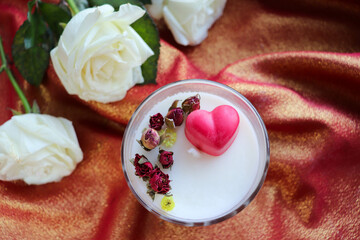 gift concept for valentine's day. set of soy candles made of natural soy wax in a gift box 