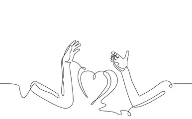 Hands Holding Heart. Continuous line drawing style. Vector illustration.