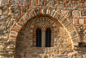  Close up of an old romano-gothic church window 