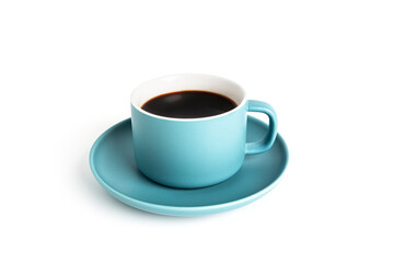 Coffee americano in cup and saucer isolated on a white background.