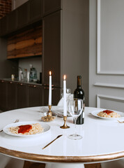 evening dinner with candles and wine
