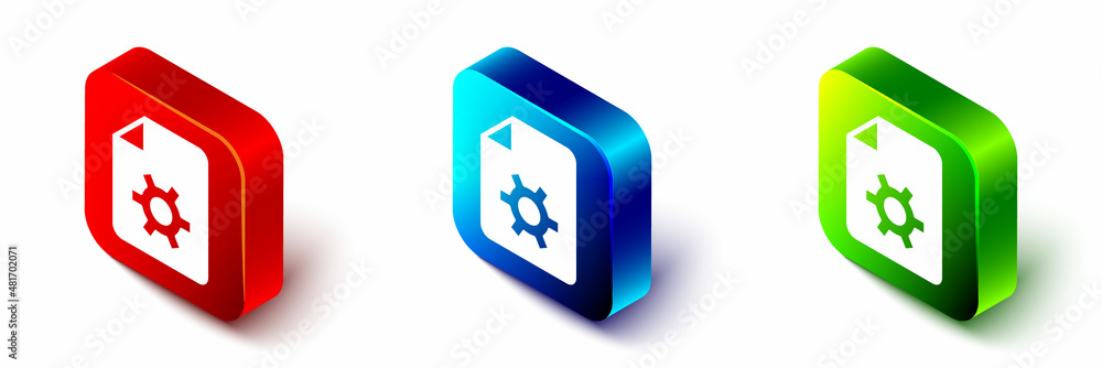 Poster isometric document settings with gears icon isolated on white background. software update, transfer 