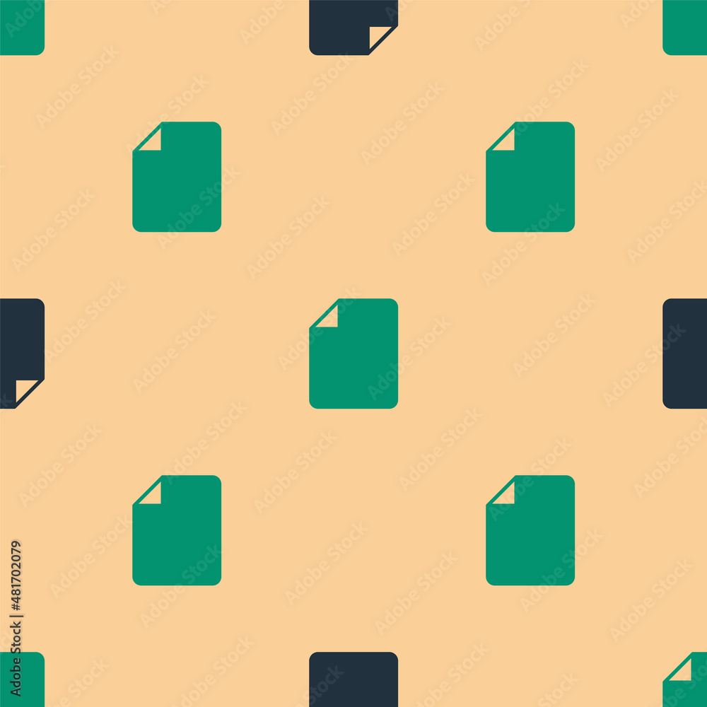 Poster green and black file document icon isolated seamless pattern on beige background. checklist icon. bu