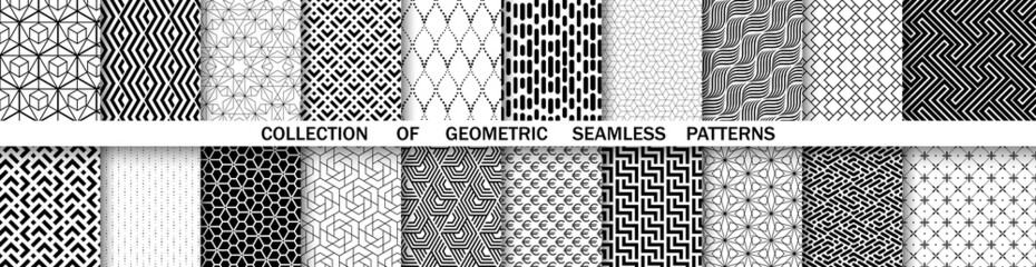 Geometric set of seamless black and white patterns. Simple vector graphics